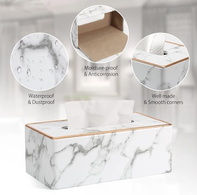 Tissue Box Cover, PU Leather Tissue Box Holder Rectangular Tissue Holders - Image 5