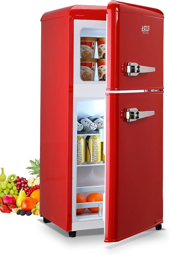 Mini Fridge With Freezer, Refrigerator With 2 Doors, 7- Level Adjustable by KRIBBLING