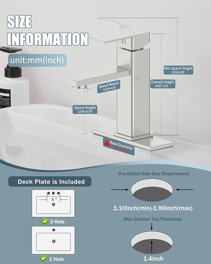 Bathroom Faucet-2 Sets, Brushed Bathroom Sink Faucets - Image 8