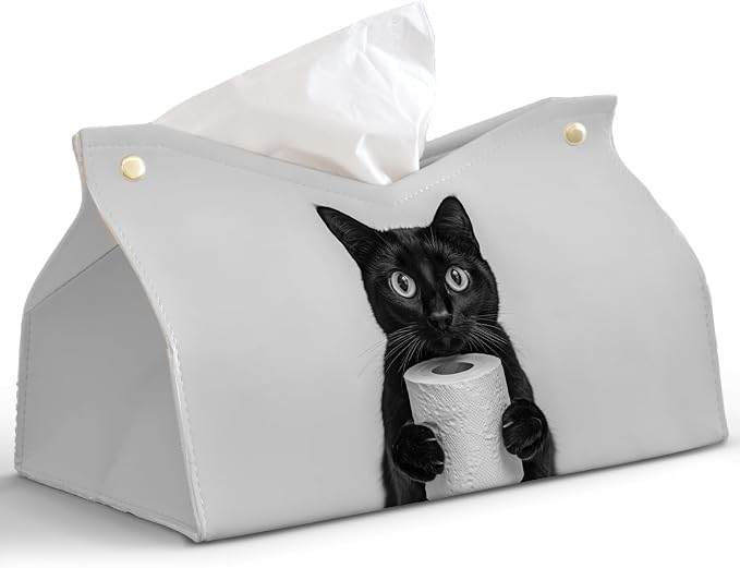 Cute Black Cat Leather Tissue Box Cover by PaJiaNi