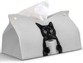 Cute Black Cat Leather Tissue Box Cover by PaJiaNi