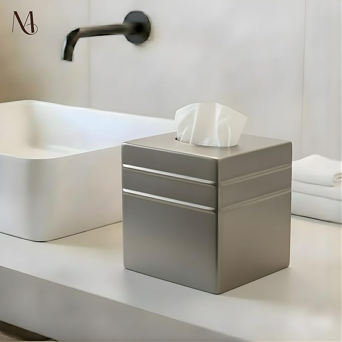 Monarch Abode Tissue Box Cover Square – Handcrafted Border Embossed Pewter - Image 3