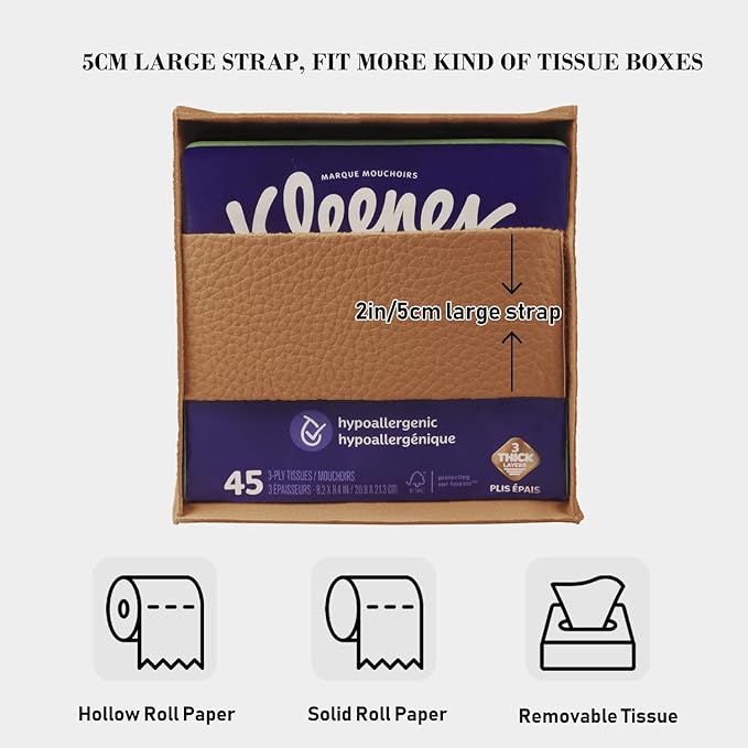 Tissue Box Cover Holder Square Tissue Cube Cover PU Leather Tissue Organizer - Image 3