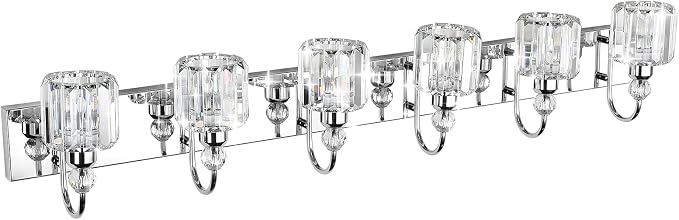Ralbay 6-Lights Stainless Steel Crystal Bathroom Vanity Lights Over Long Mirror - Image 2