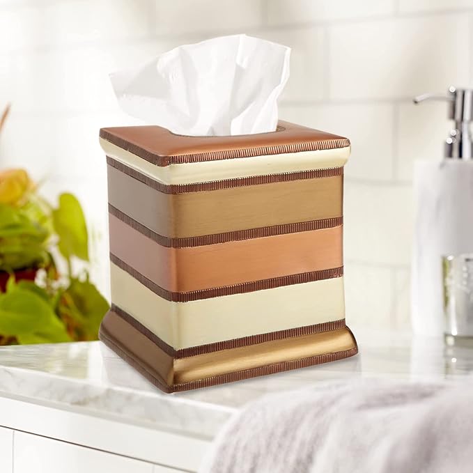 Zahari Home 2pc Contempo Luxury Bath Accessories Set Waste Basket & Tissue Box - Image 4