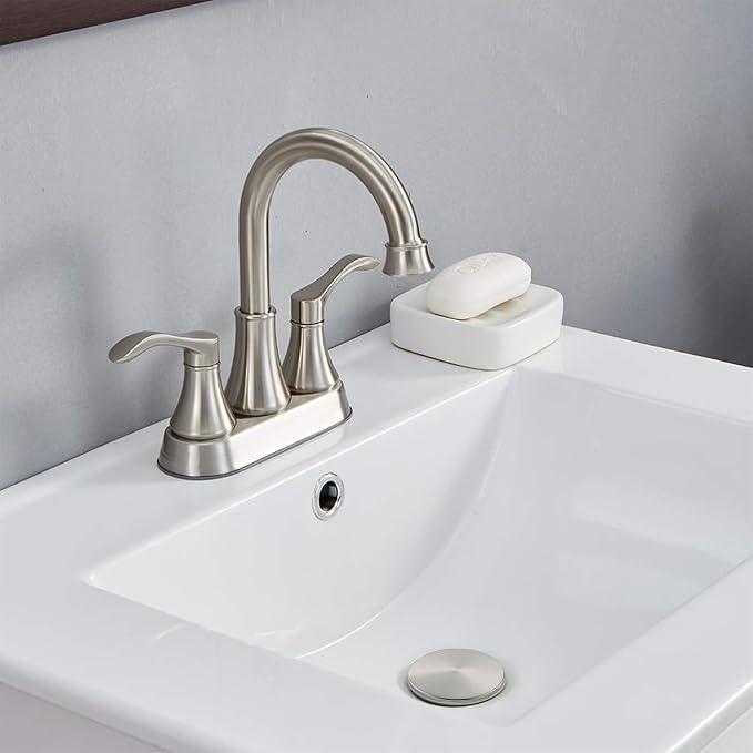 Lead-Free Commercial 2-Handle Brushed Nickel Bathroom Sink Faucet, 360° Swivel - Image 2