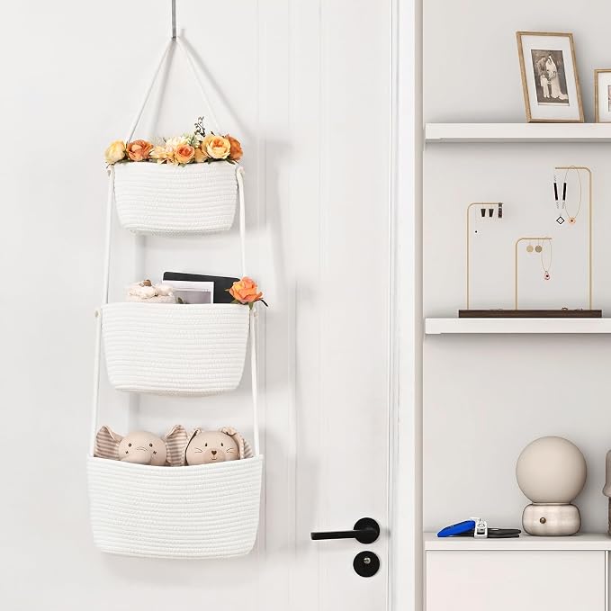Hanging Storage Baskets, Over the Door Basket, Cotton Wall Baskets Storage - Image 4