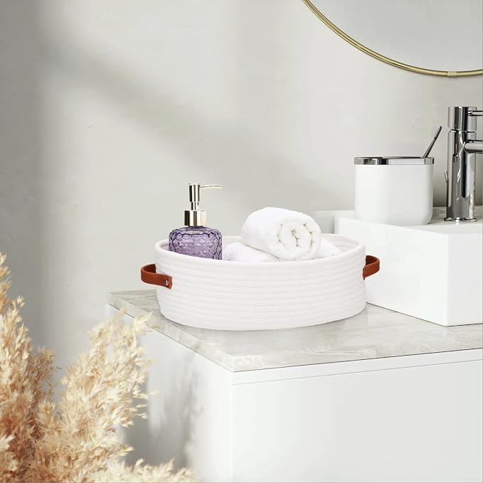 Bathroom Countertop Organizer Basket, Cotton Rope Woven Storage Basket Toilet - Image 6
