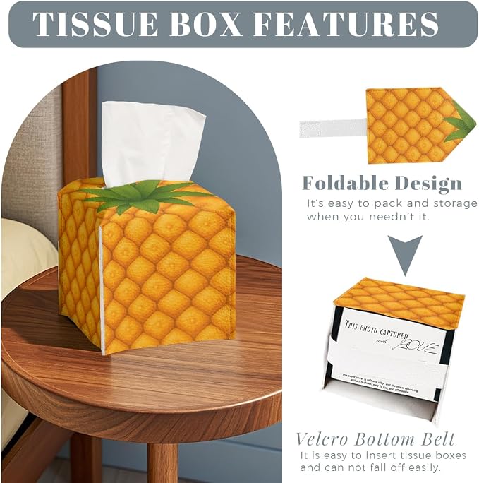 Funny Fruit Tissue Box Cover Summer Cute Yellow Pineapple Leather Tissue Box - Image 2