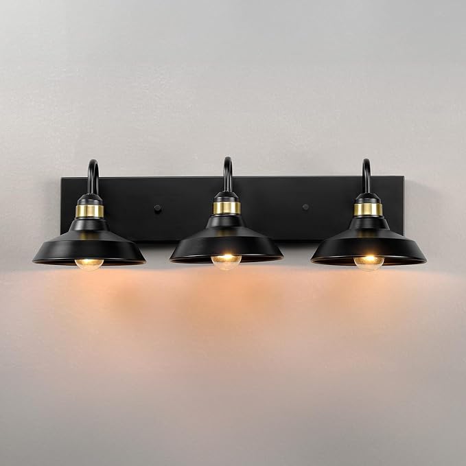 Globe Electric 63000199 24" 3-Light Vanity Light, Matte Black, Brass Accents - Image 5