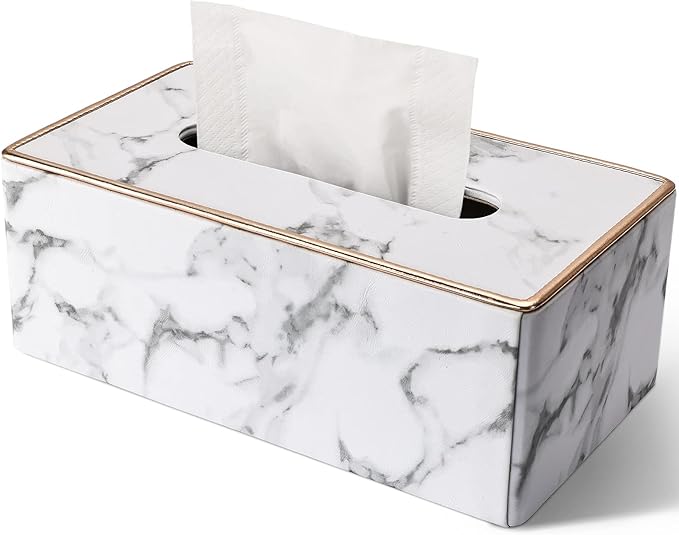 Tissue Box Cover Rectangular, PU Leather Tissue Box Holder by GORESE