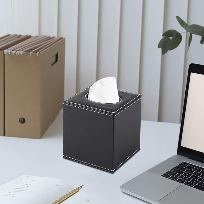 PU Leather Tissue Box Cover Square, Upgrade Large Size Napkin Holder Pumping - Image 5