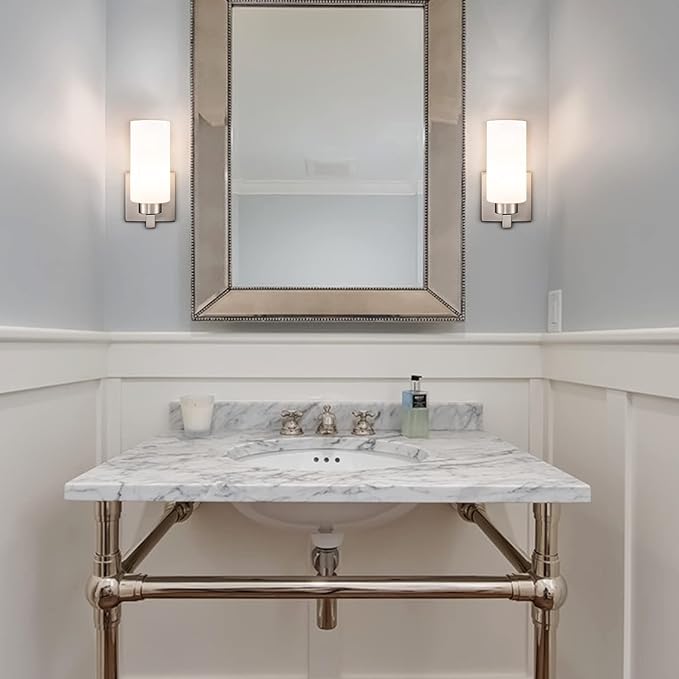 Modern Wall Sconces Set of Two Brushed Nickel Bathroom Vanity Light - Image 2