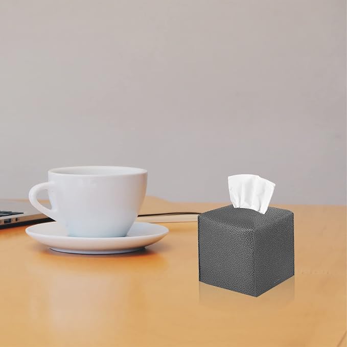2 Pack, VIVIDLY Tissue Box Cover Holder, Square Modern PU Leather Tissue Box - Image 5