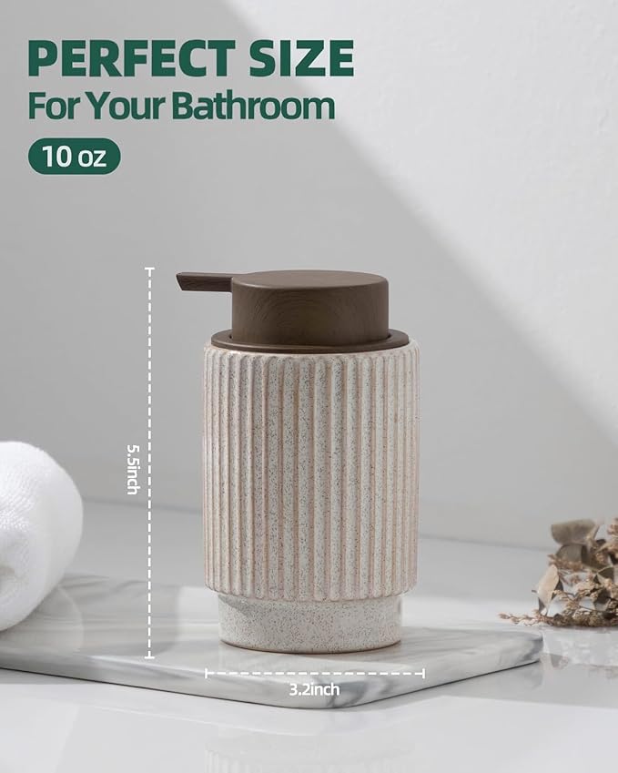Fun Elements Ceramic Soap Dispenser, Wood Grain Plastic Soap Dispenser - Image 3