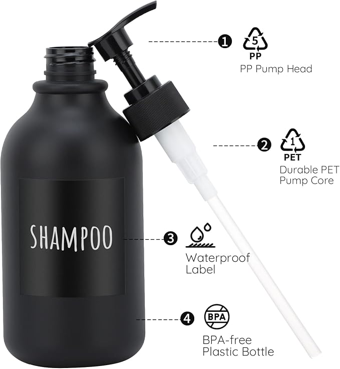Segbeauty Matte Black Shampoo Dispenser, 500ml Plastic Press Lotion Dispenser - Image 5