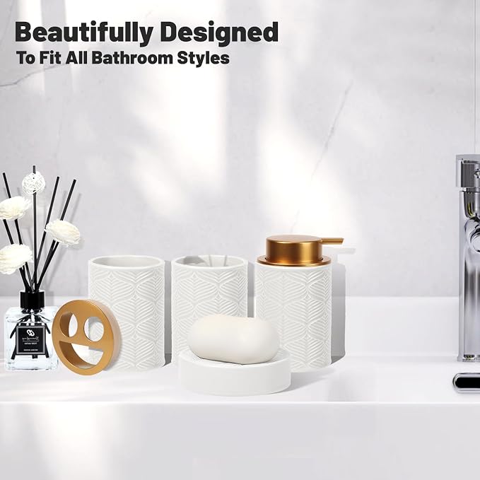 Ceramic Bathroom Accessories Set, Toothbrush Holder, Vanity Tray, and Tumbler - Image 2