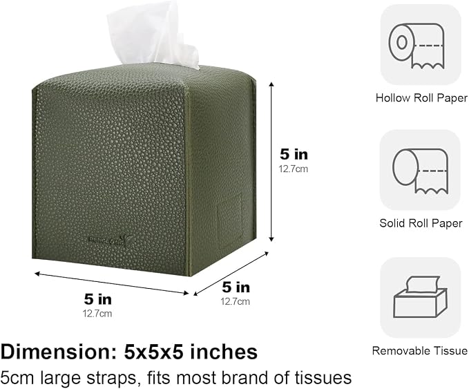Tissue Box Cover 5X5X5'' PU Leather Tissue Holder Square Tissue Cube Box - Image 5