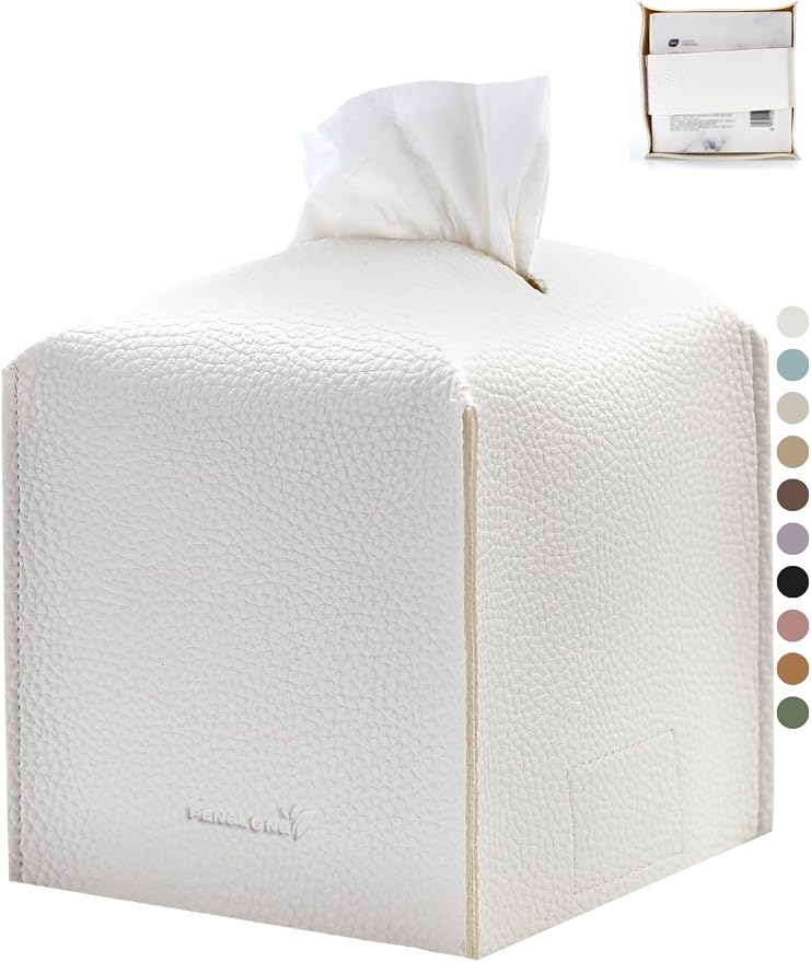 Tissue Box Cover 5X5X5'' PU Leather Tissue Holder Square Tissue Cube Box by PENGLONGHOMEDECORATION