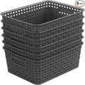 Grey Plastic Woven Storage Basket by ZHENFAN