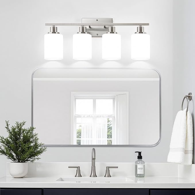 4-Light Bathroom Light Fixtures, Brushed Nickel Vanity Lights - Image 6