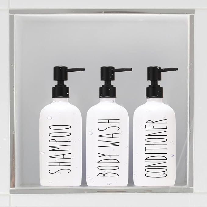 HOMCDALY Shampoo and Conditioner Dispenser Set of 3, 21oz Shower Soap Bottles - Image 6