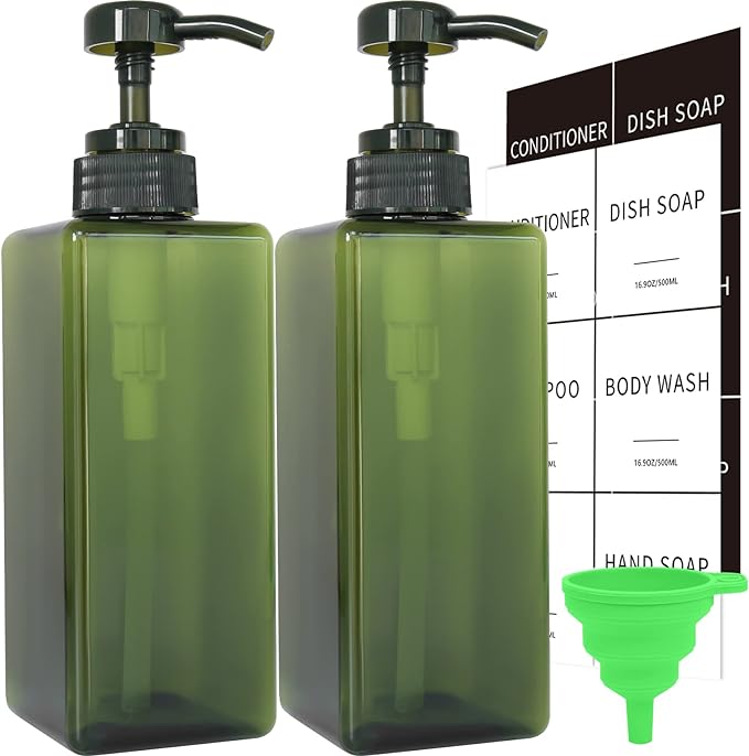 Green Soap Dispenser with Waterproof Labels, Thickened Plastic Hand Soap by Lewistin