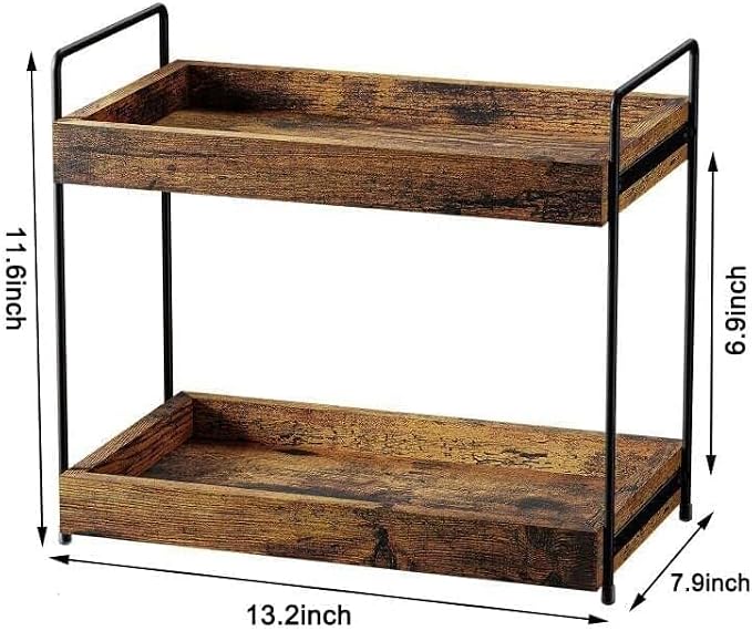 2 Tier Bathroom Counter Organizer Wood Bathroom Storage Shelf Spice Rack - Image 3