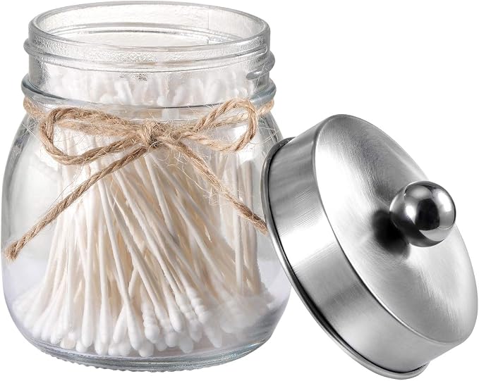 SheeChung Small Mason Jar, Glass Qtip Holder, Apothecary Jars by SheeChung