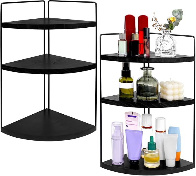 Corner Bathroom Counter Organizer Countertop Black, 2 Pack 3 Tier Corner Shelf by Unknown