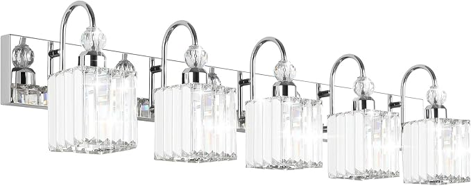 Ralbay Chrome Crystal Vanity Lights 5-Lights 40'' Modern Crystal Bathroom Light by RalbayLighting
