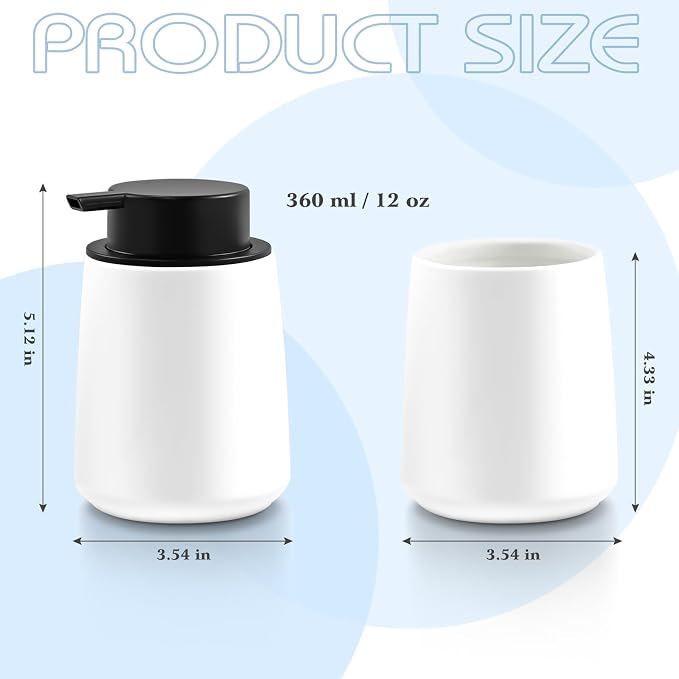 Ceramic Foam Soap Dispenser 2 Pack, 12oz White Lotion Hand Sanitizer Soap - Image 2