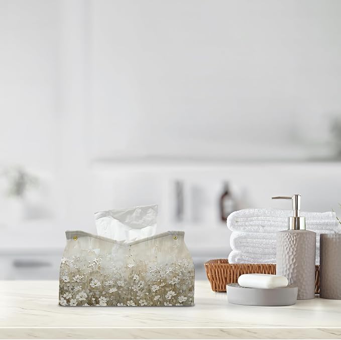 Spring Floral Leather Tissue Box Cover Rectangle, Wildflower Toilet Paper Box - Image 8
