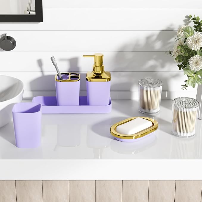 Purple Bathroom Accessories Set, Soap Dispenser, Soap Dish, Toothbrush Holder - Image 6