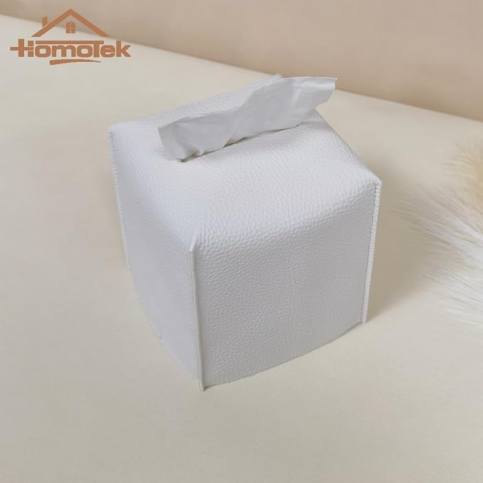 HOMOTEK 2 Pack Tissue Box Cover, Square PU Leather Tissue Holder, Decorative - Image 4