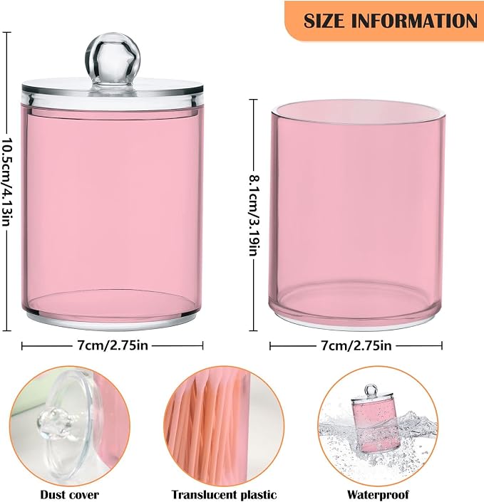 Pink Qtip Holder Organizer Dispenser Cotton Swabs Cans Plastic Jars - Image 3