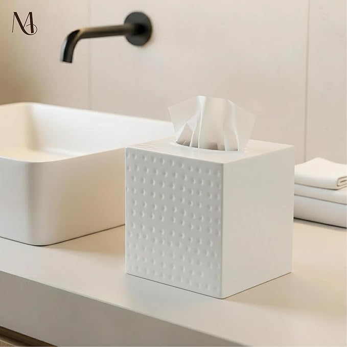 Monarch Abode Tissue Box Cover Square – Hand Hammered White Metal Tissue Holder - Image 3