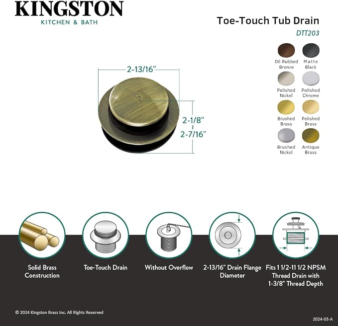 Kingston Brass DTT208 Tip-Toe Bath Tub Drain, Brushed Nickel - Image 3