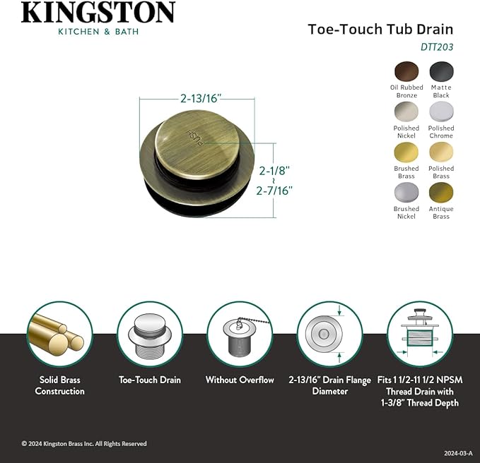 Kingston Brass DTT205 Tip-Toe Tub Drain, Oil Rubbed Bronze - Image 3