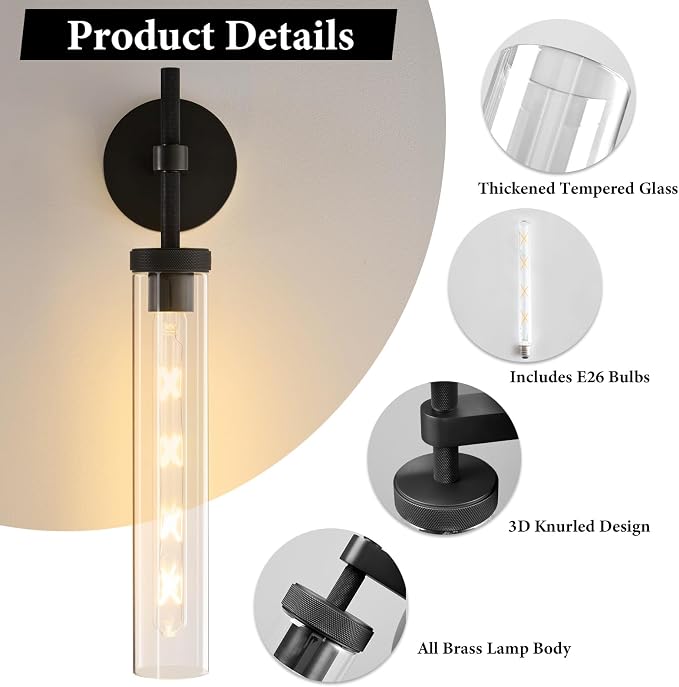 Brass Knurled Tube Wall Sconce - Image 4