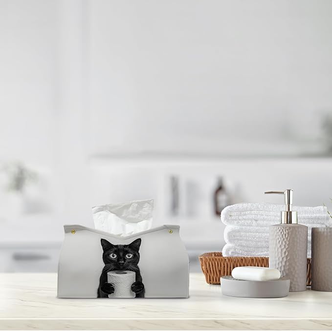 Cute Black Cat Leather Tissue Box Cover - Image 8