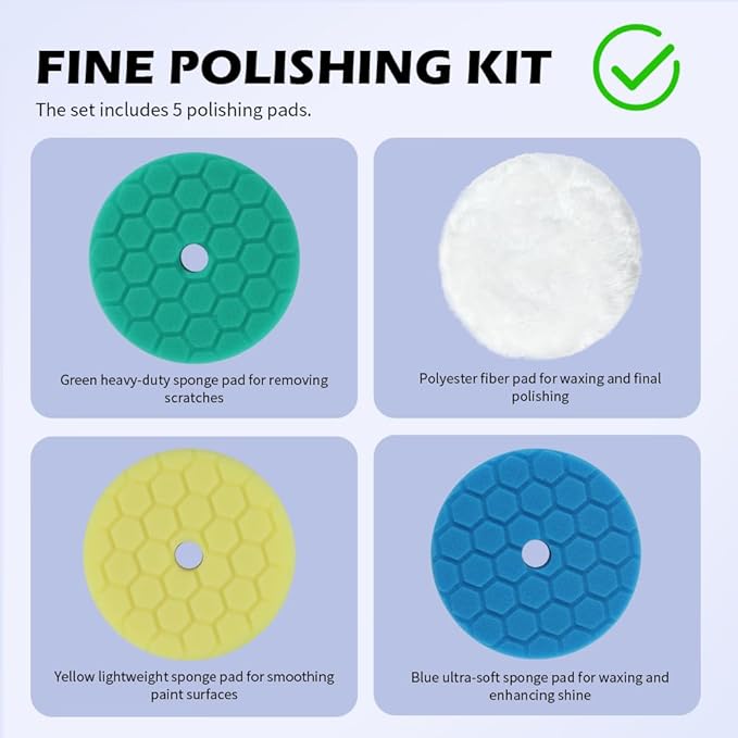 5PCS 6 Inch Polishing Pads Kit Sponge & Polyester, Heavy Duty Reusable Car - Image 5