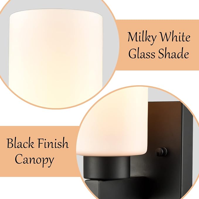 Bathroom Sconces Modern Black Wall Light Fixture Vanity Light Set of Two - Image 7