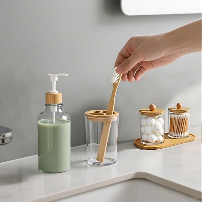 5 Pack Bamboo Bathroom Accessories Set - Image 7
