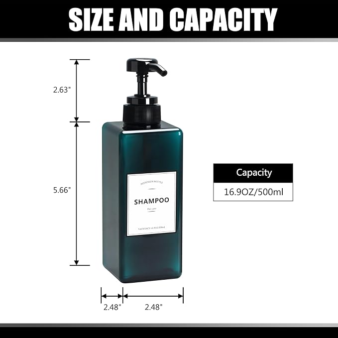 16.9oz Set of 3 Refillable Shower Dispensers, Rectangular, PUMP DISPENSER - Image 3