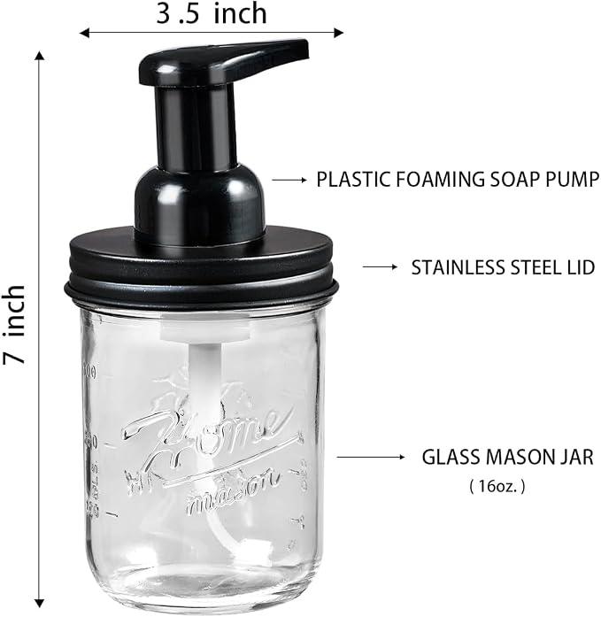 SheeChung Mason Jar Foaming Soap Dispenser, Glass Foaming Hand Soap Dispensers - Image 5