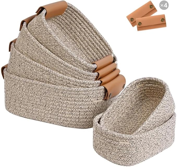 Storage Baskets for Organizing, Small Woven Basket Set of 6-4 Shelf Basket by Degeyoyo