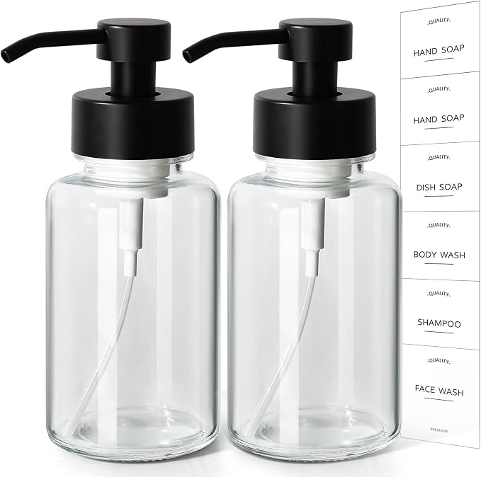Foaming Hand Soap Dispenser, 14.1 oz/400ml Foaming Soap Dispenser, 2 Pack Glass by RACOBOT