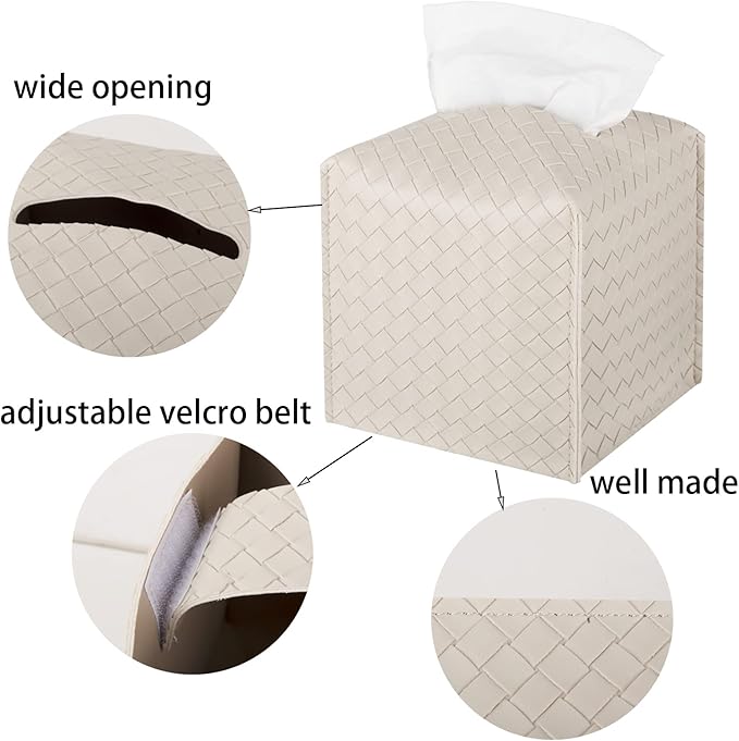 Tissue Box Cover PU Leather Tissue Holder Square Facial Tissue Case Facial - Image 5