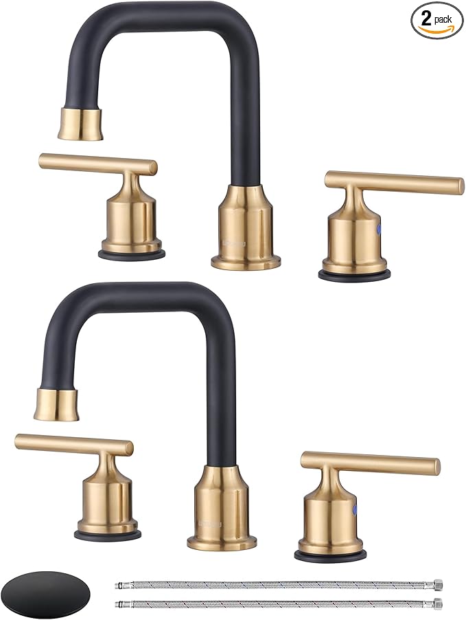 Black and Gold Bathroom Faucet: WOWOW Widespread Bathroom Sink Faucet 3 Hole by WOWOW